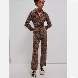 Anthropologie Leopard Print Utility One Piece Jumpsuit